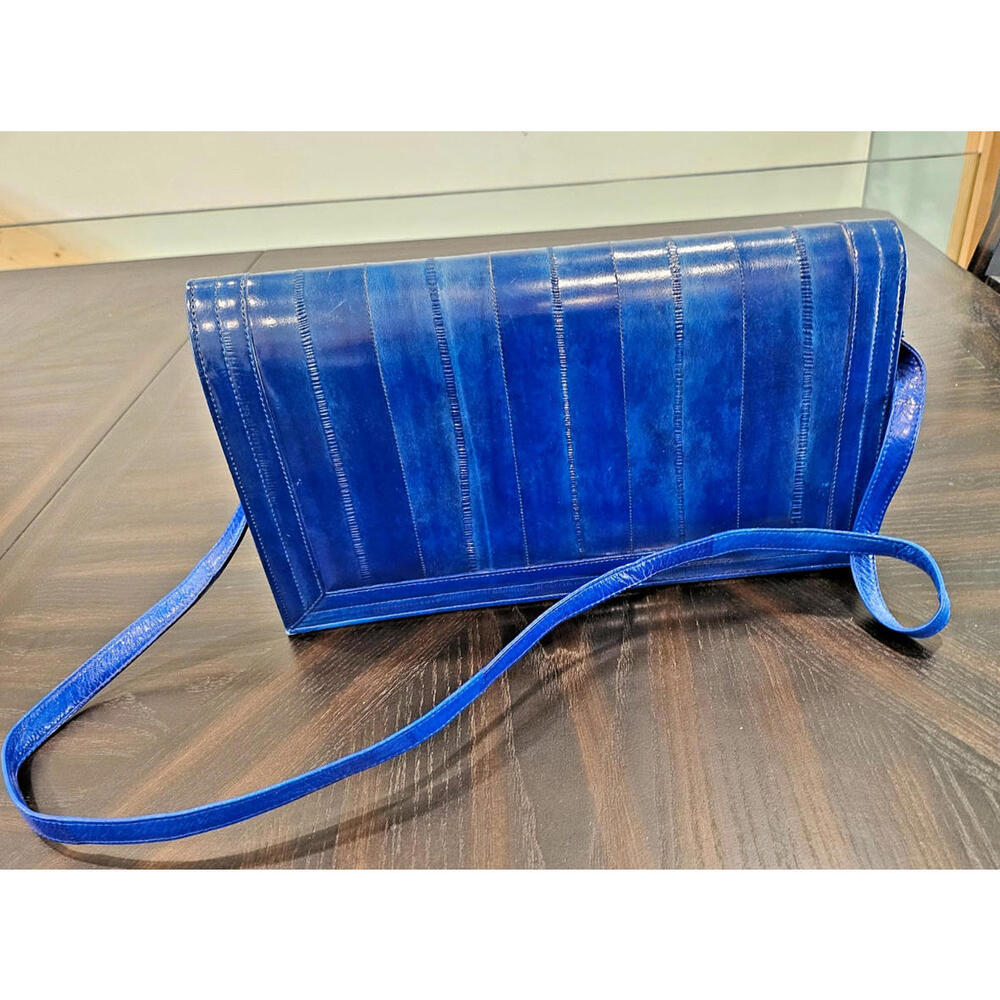Genuine Eel Skin Bright Blue Clutch Purse NWOT